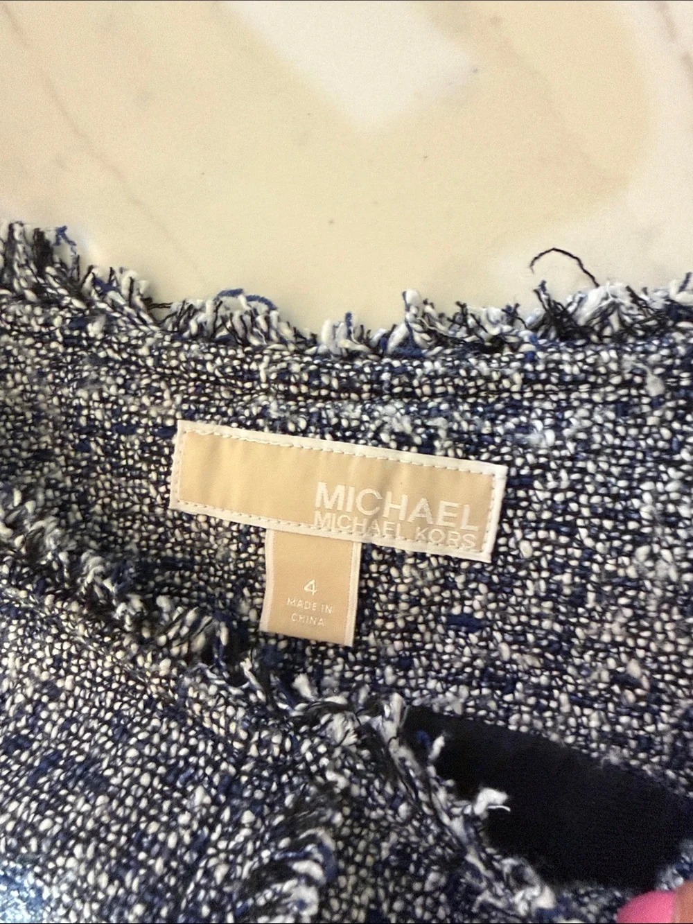 Michael Kors Navy & White Tweed Sleeveless Shift Dress Size 4 Work/Office Dress